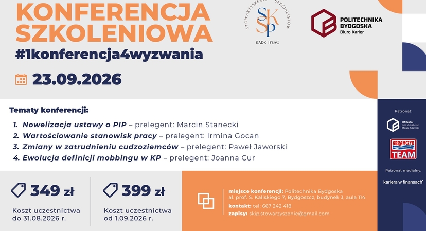 Zapraszamy na konferencję szkoleniową dla specjalistów ds. HR "#1konferencja4wyzwania"